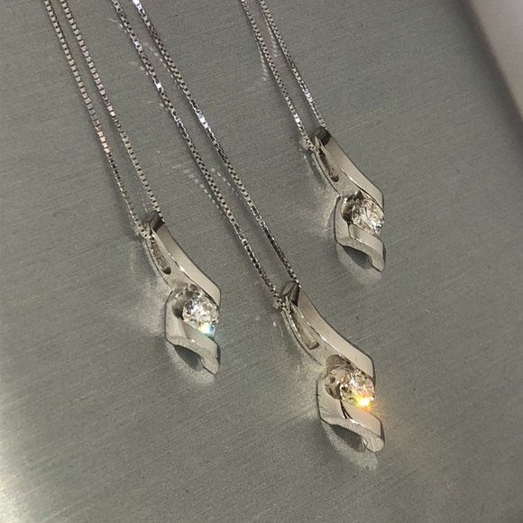 Set of 3 Solid 14K White Gold Natural Diamond Solitaire Necklace Designer Sirena - Picture 4 of 16